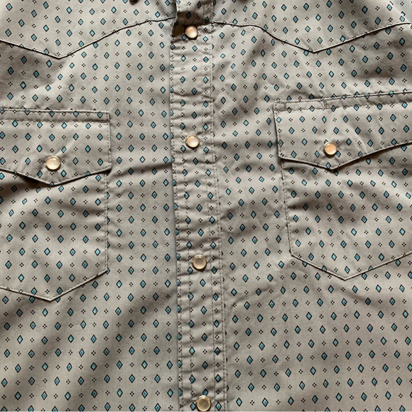 Men's Wrangler Wrancher Pearl Snap Size L Grey With Blue Diamonds - Picture 5 of 15